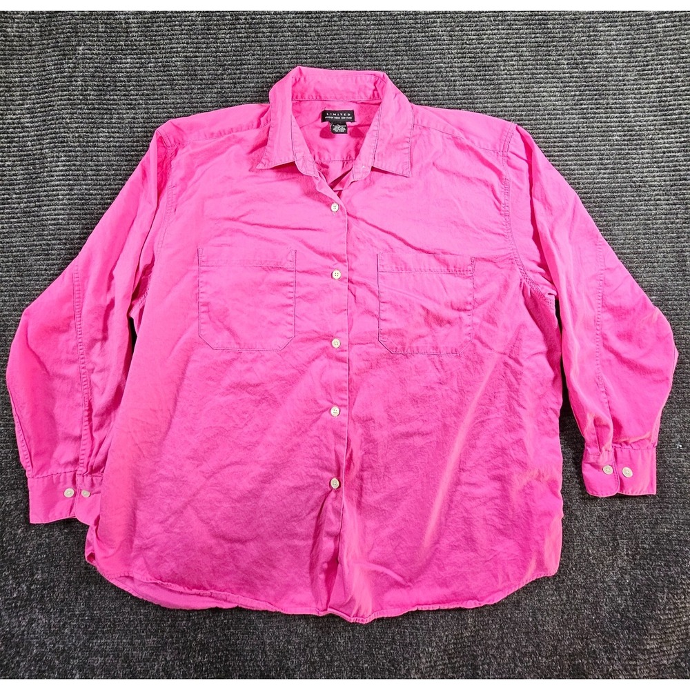 Limited Shirt Women's L Pink Double Chest Pockets Long Sleeve Collared Button Up